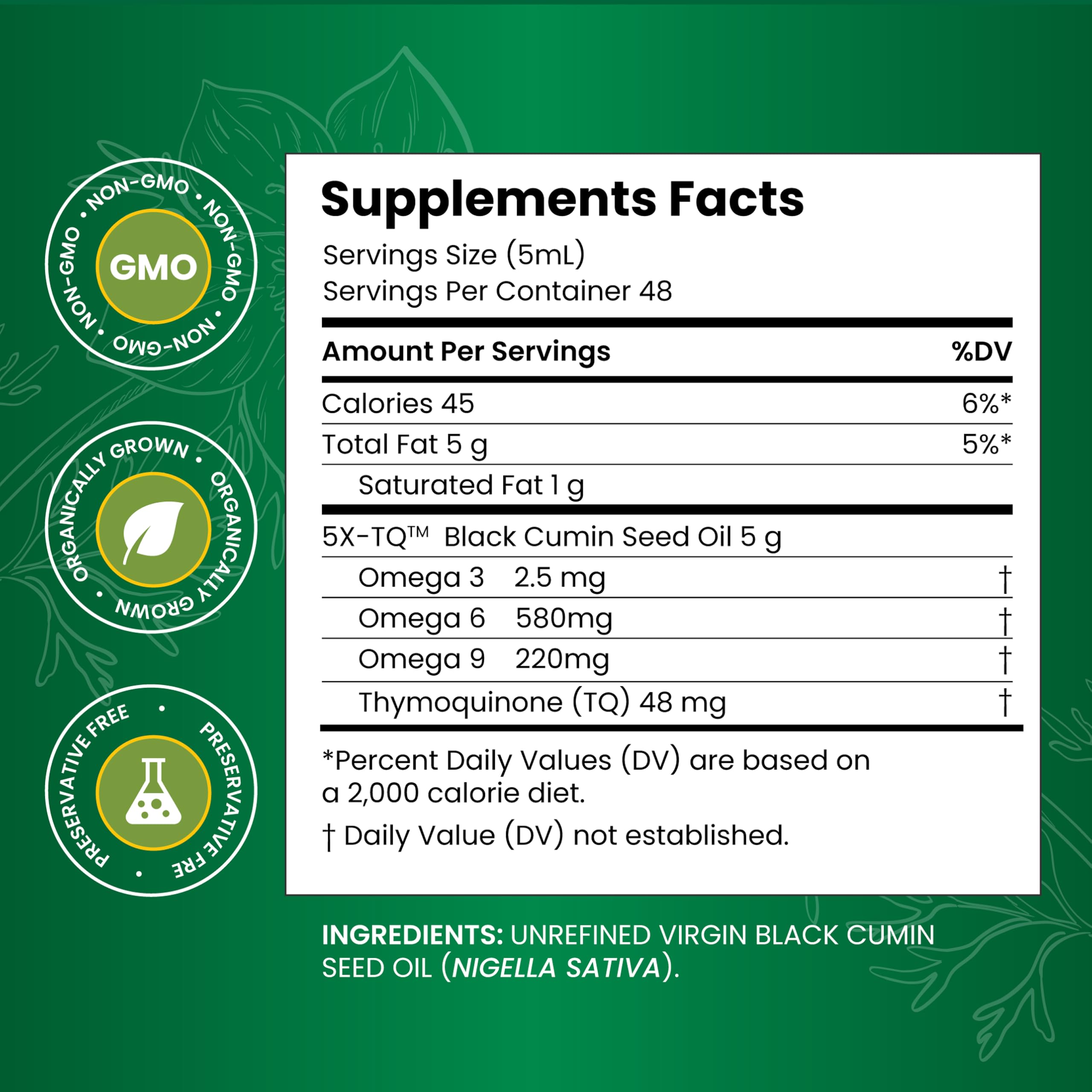 Amazing Herbs Black Seed Oil label close-up with Nigella sativa details