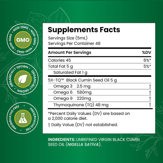 Amazing Herbs Black Seed Oil label close-up with Nigella sativa details