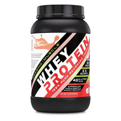 Amazing Muscle Strawberry whey bottle showcases premium protein for post-workout recovery and lean muscle support