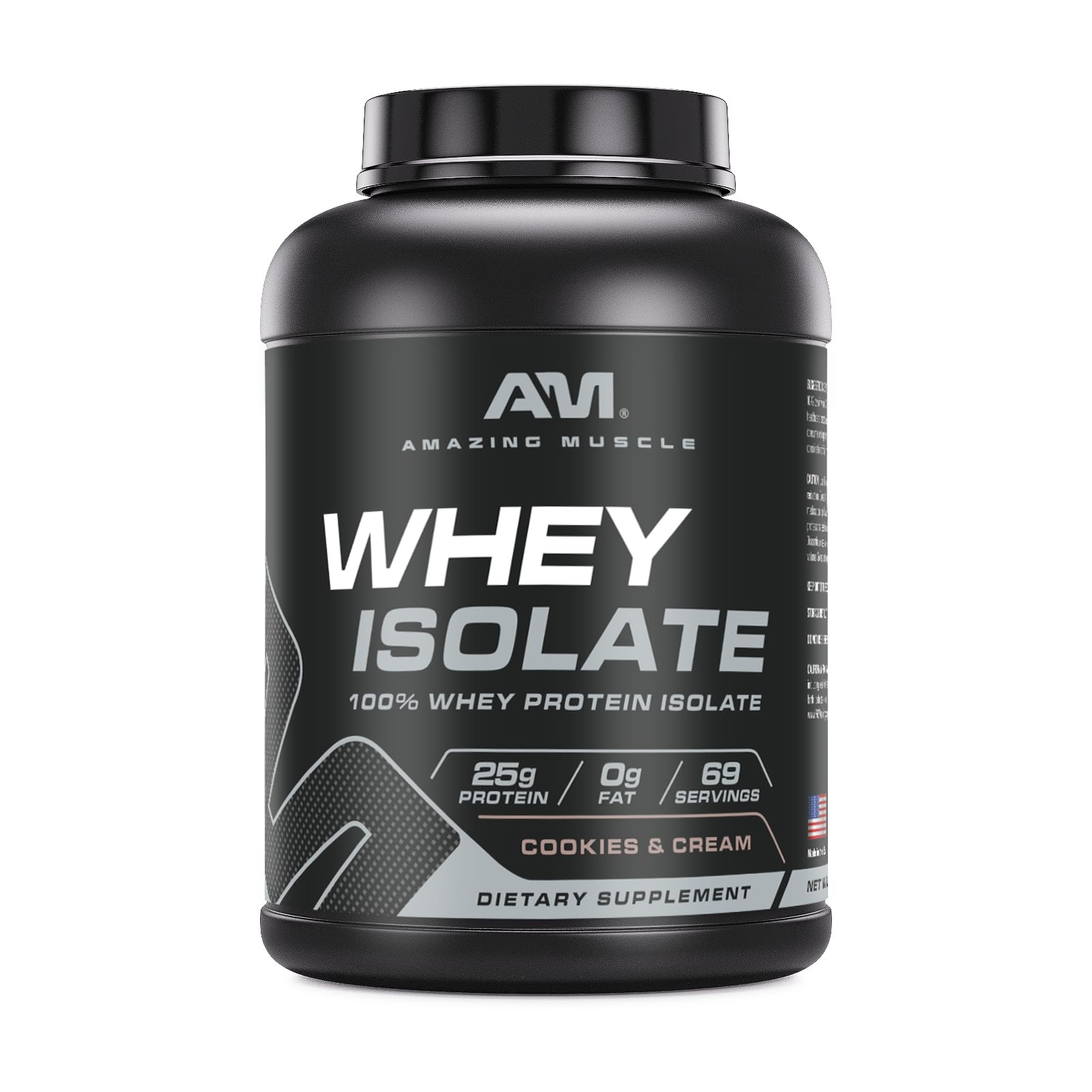 Amazing Muscle Whey Isolate canister front for high-protein performance after workouts