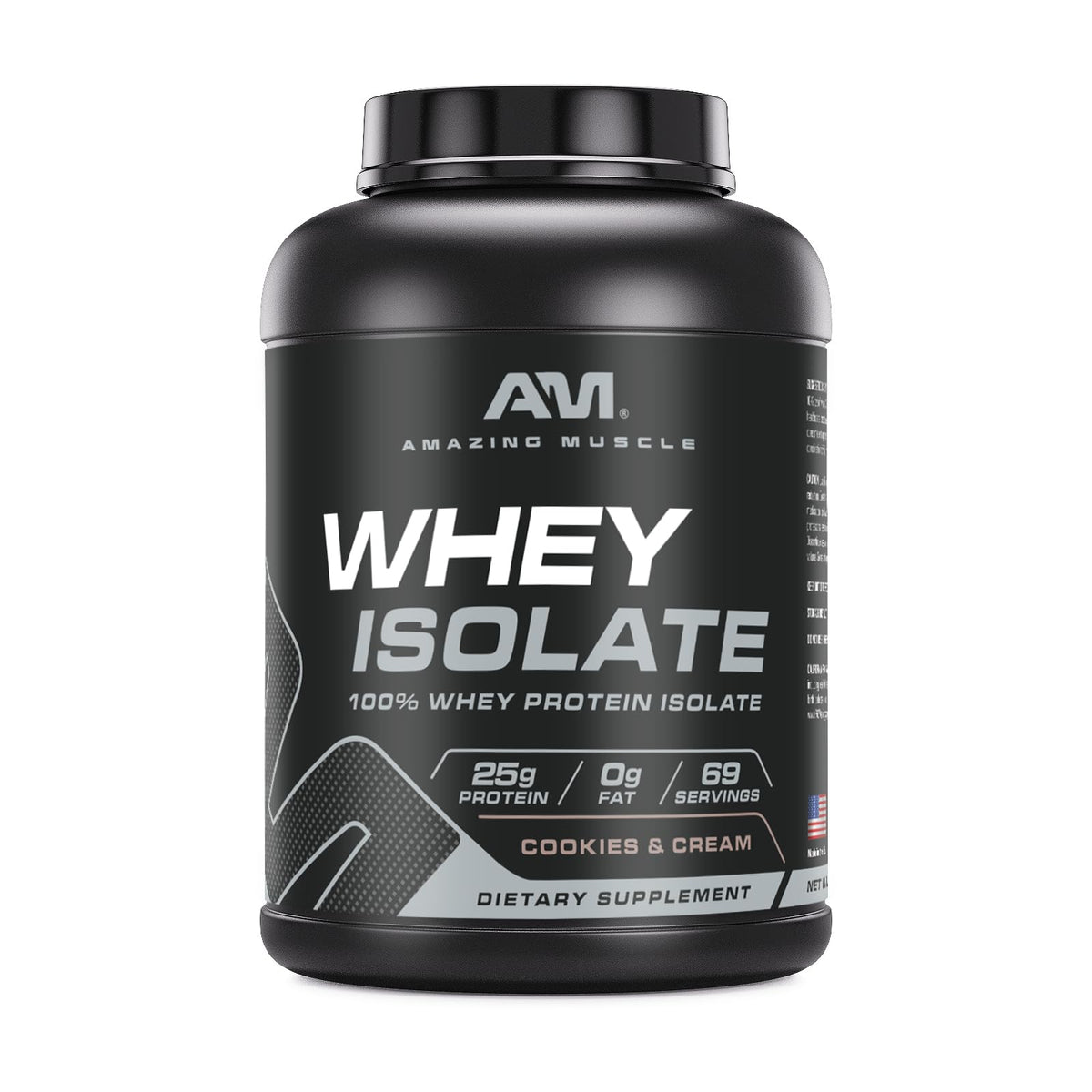 Amazing Muscle Whey Isolate canister front for high-protein performance after workouts
