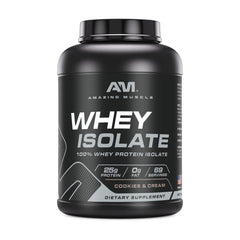 Amazing Muscle Whey Isolate canister front for high-protein performance after workouts