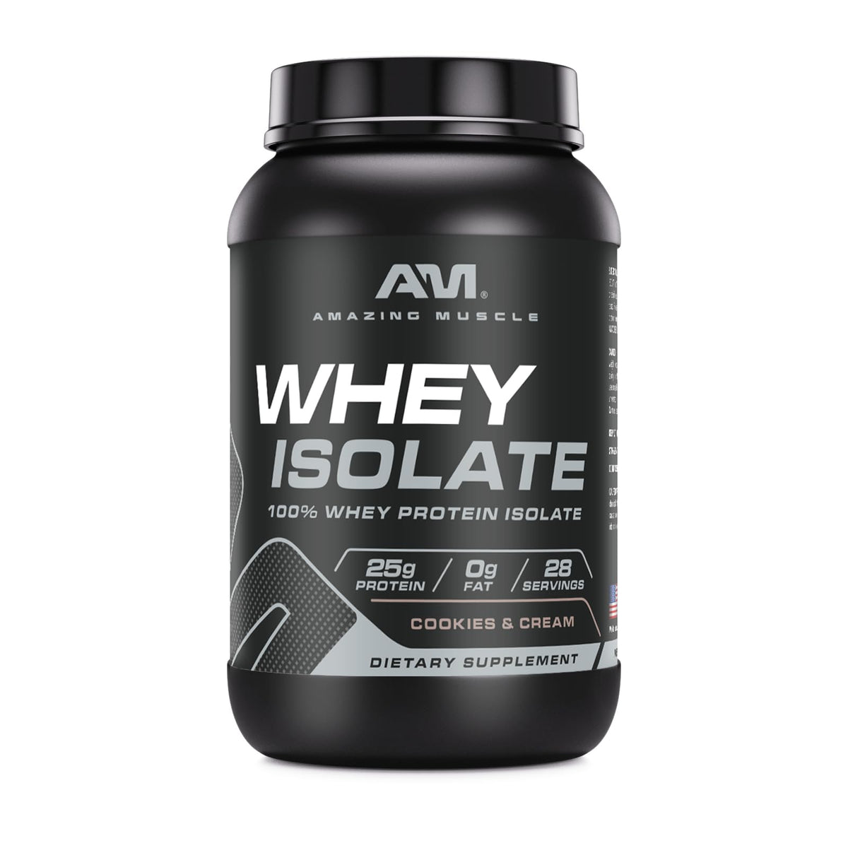 Amazing Muscle Whey Isolate packaging in Cookies & Cream for easy flavor choice