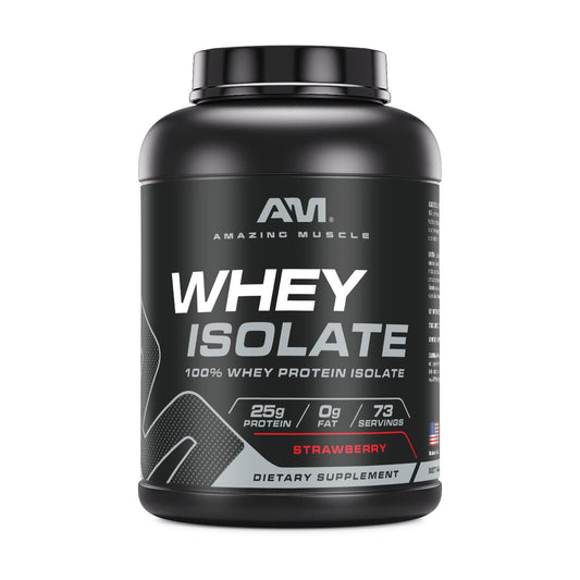 Amazing Muscle Whey Isolate powder with 25 g protein per serving for post-workout support.