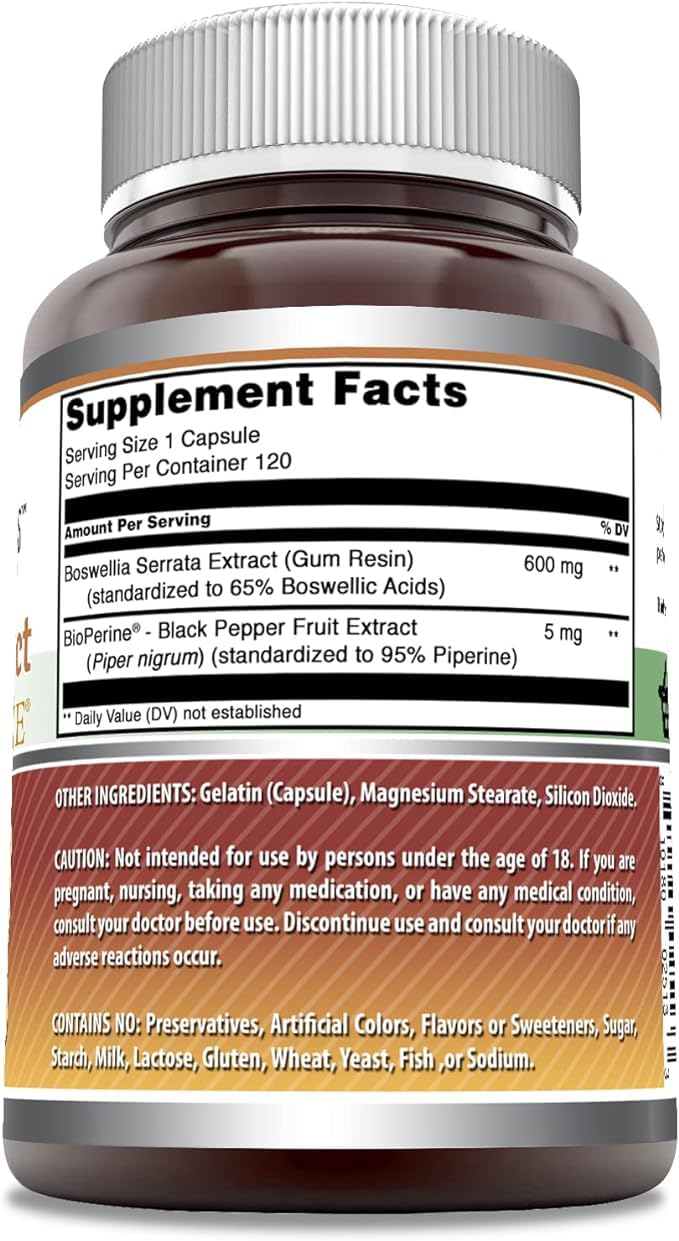 Amazing Nutrition 120-count boswellia bottle for convenient daily use