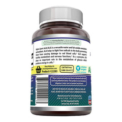 Amazing Nutrition Alpha Lipoic Acid capsules shown on label highlighting non-GMO and gluten-free features