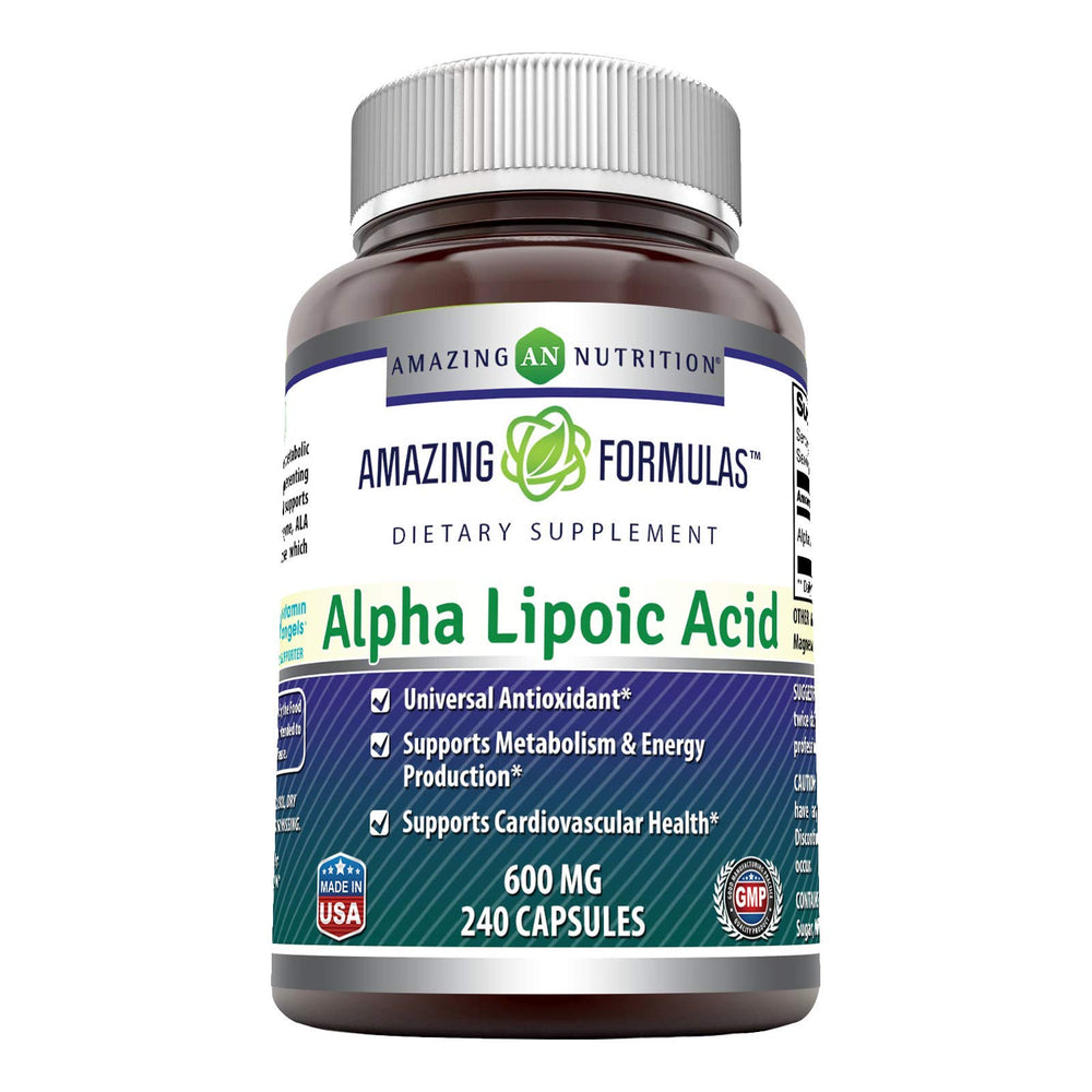 Amazing Nutrition Alpha Lipoic Acid bottle with 600 mg capsules for daily antioxidant support