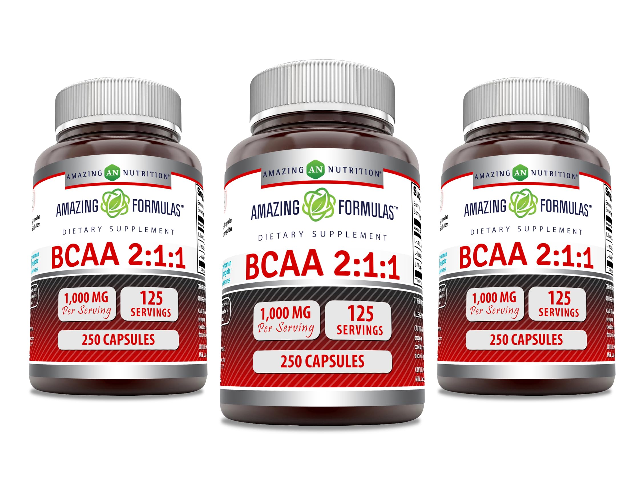 Amazing Formulas BCAA capsules in bottle for daily use.