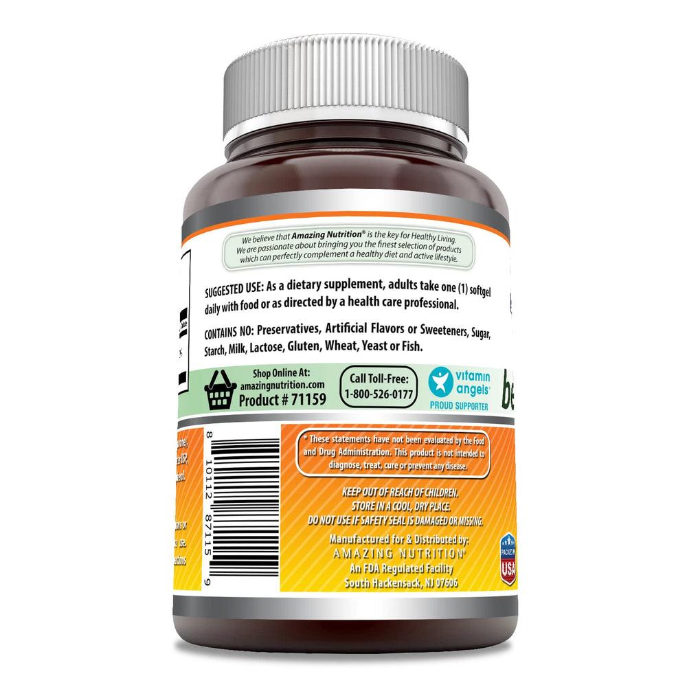 Amazing Formulas Beta Carotene label shows 25,000 IU per serving and USA-made quality.