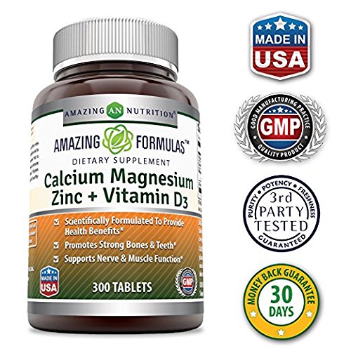 Close-up of Amazing Formulas tablets showing calcium magnesium zinc blend for everyday wellness.