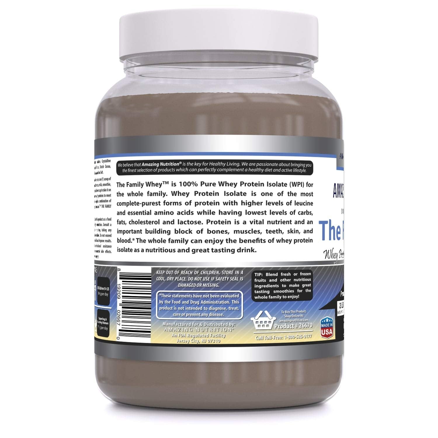 Amazing Nutrition Family Whey Isolate nutrition facts label gluten-free