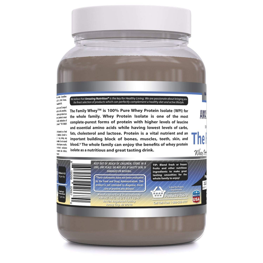 Amazing Nutrition Family Whey Isolate nutrition facts label gluten-free