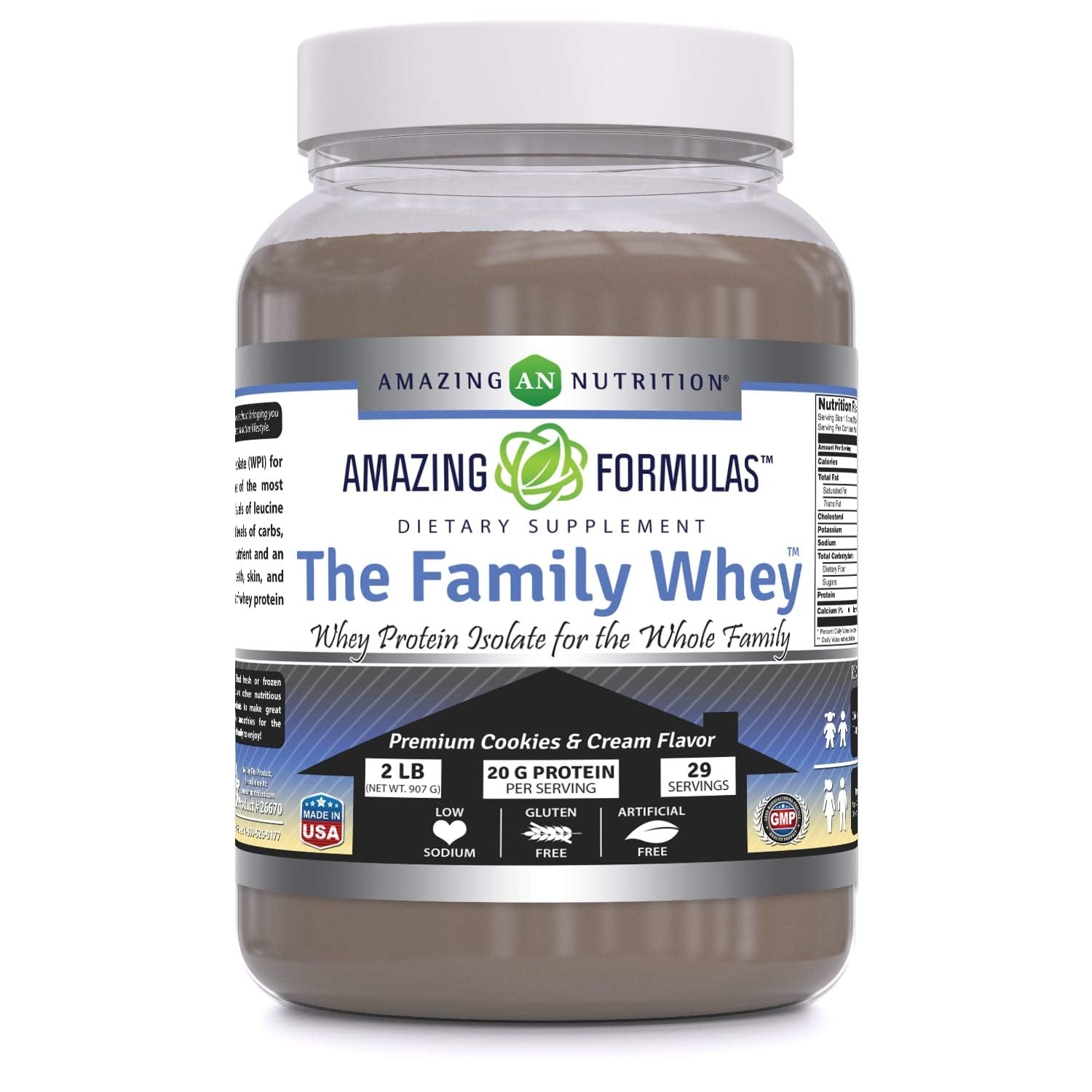 Amazing Nutrition Family Whey Isolate tub front view, ideal for family shakes