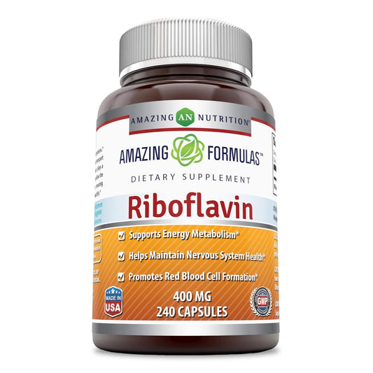 Amazing Nutrition Amazing Formulas riboflavin bottle visual shows 400 mg per serving for healthier blood
