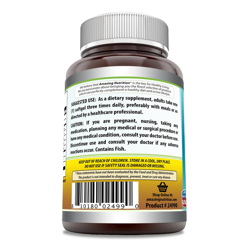 Amazing Nutrition Amazing Omega label closeup showing purity and potency