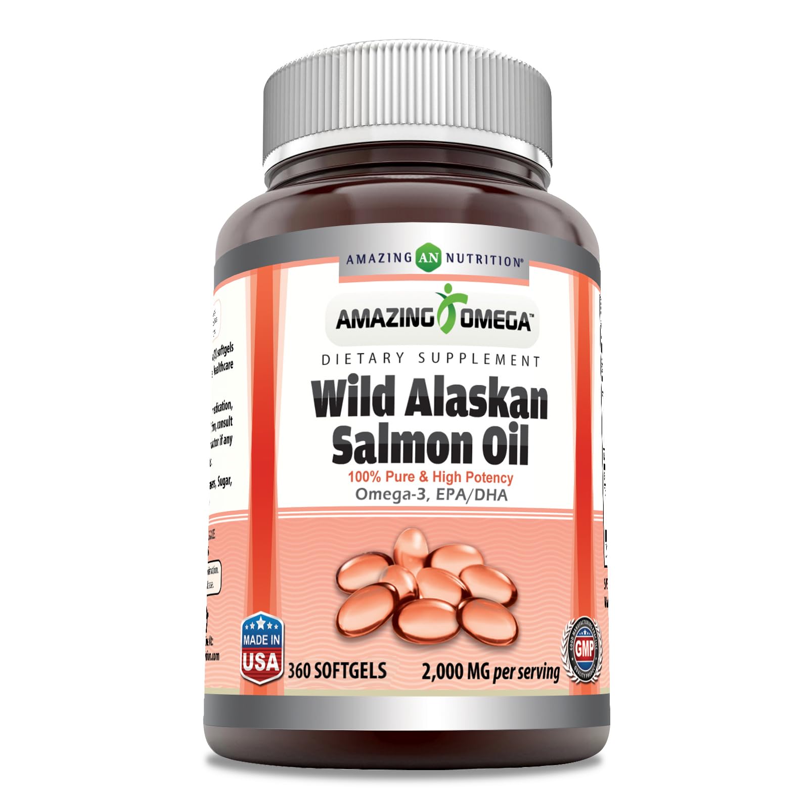 Amazing Nutrition Amazing Omega Wild Salmon Oil softgels bottle for easy daily omega-3 intake