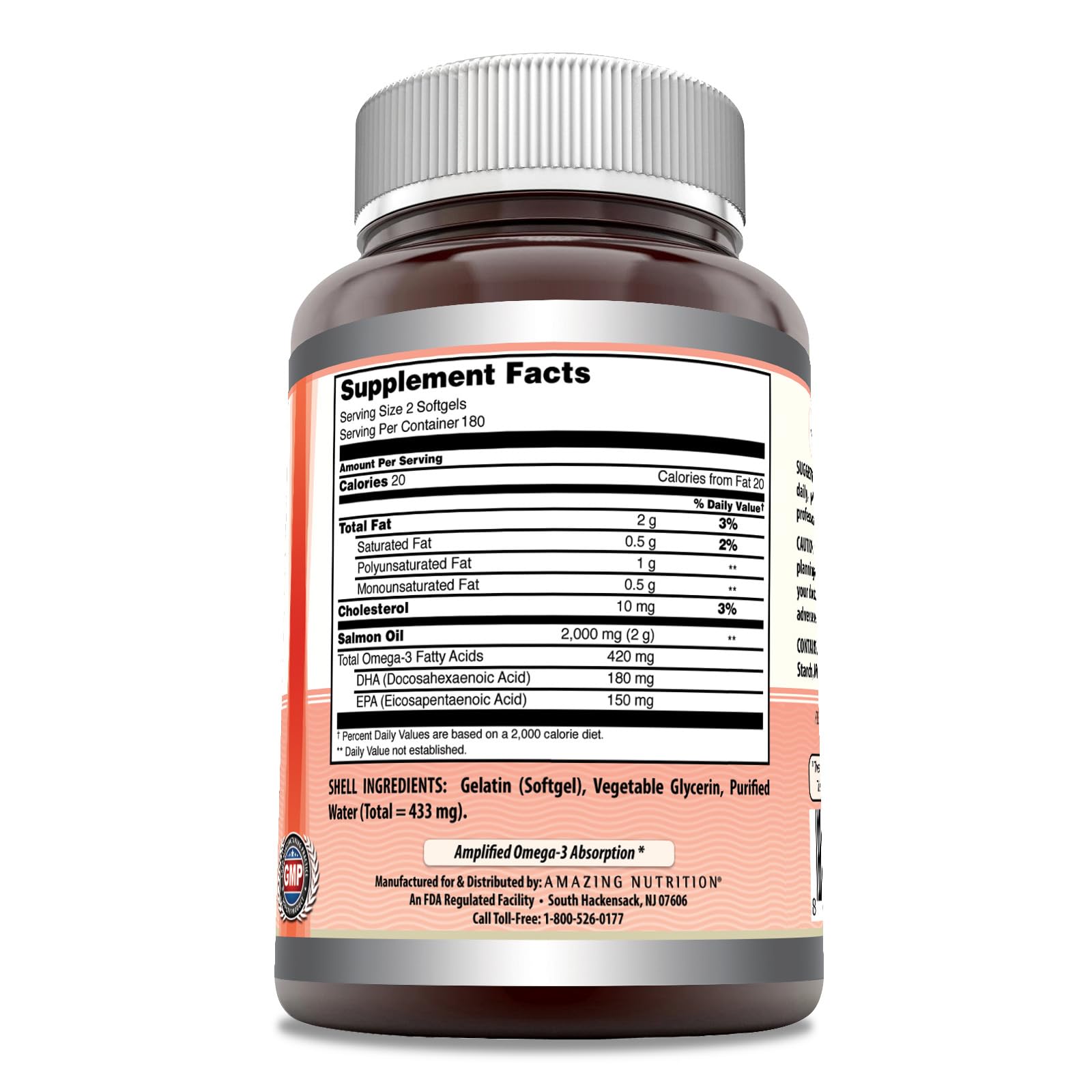 Amazing Nutrition Amazing Omega Wild Salmon Oil softgels closeup highlights purity and capsule texture