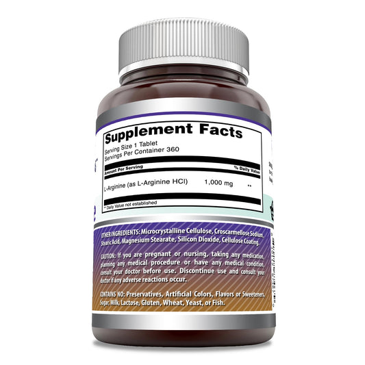 Amazing Nutrition L-Arginine tablet close-up on label showing high-potency 1000 mg per serving.