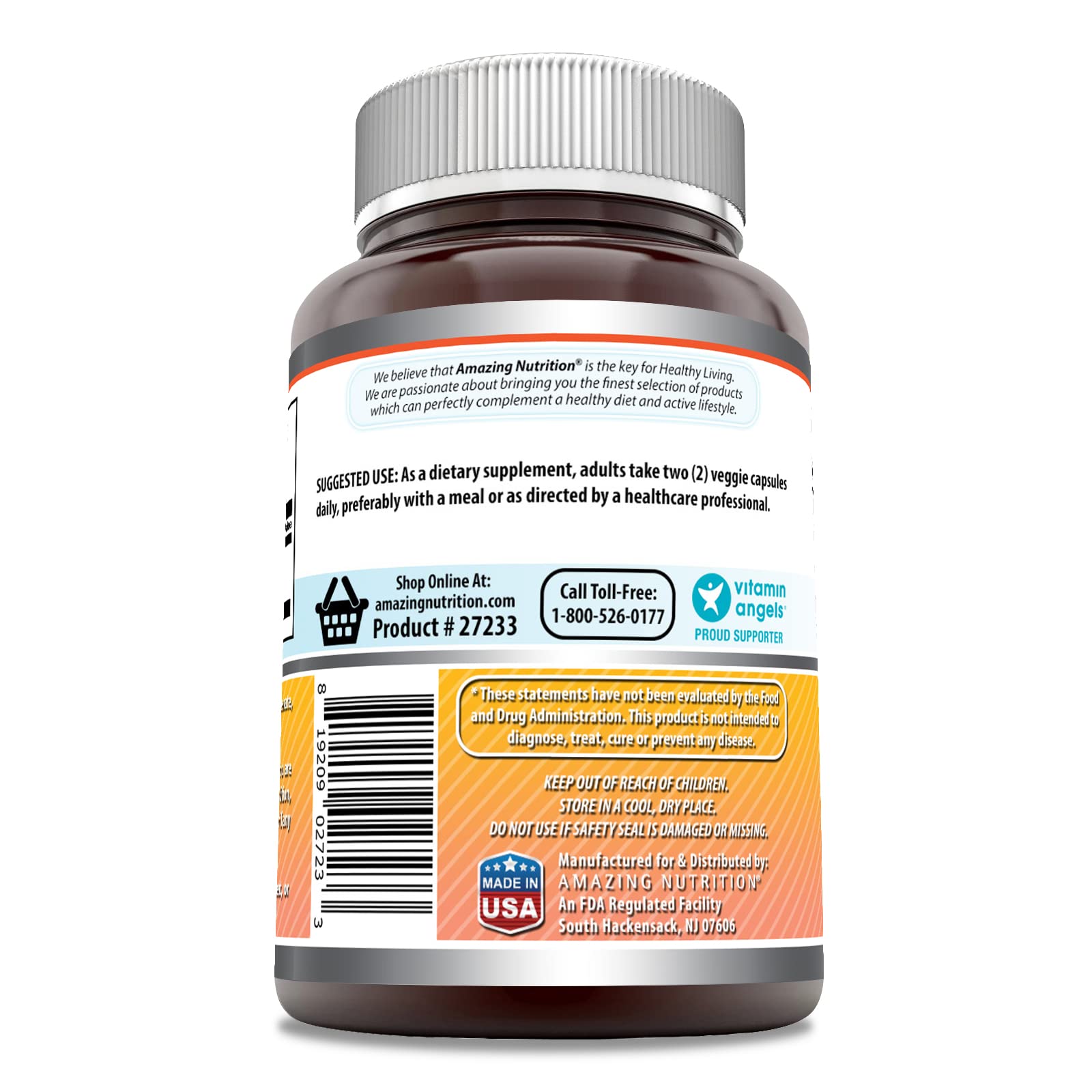 Amazing Nutrition Berberine bottle label closeup with non-GMO and gluten-free claims.