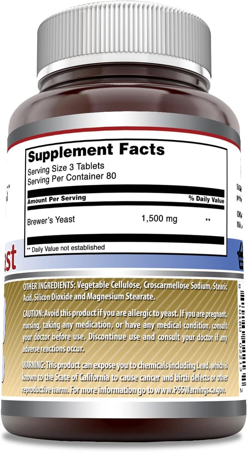 Amazing Nutrition Brewers Yeast 1500mg bottle back details ingredients and purity promises