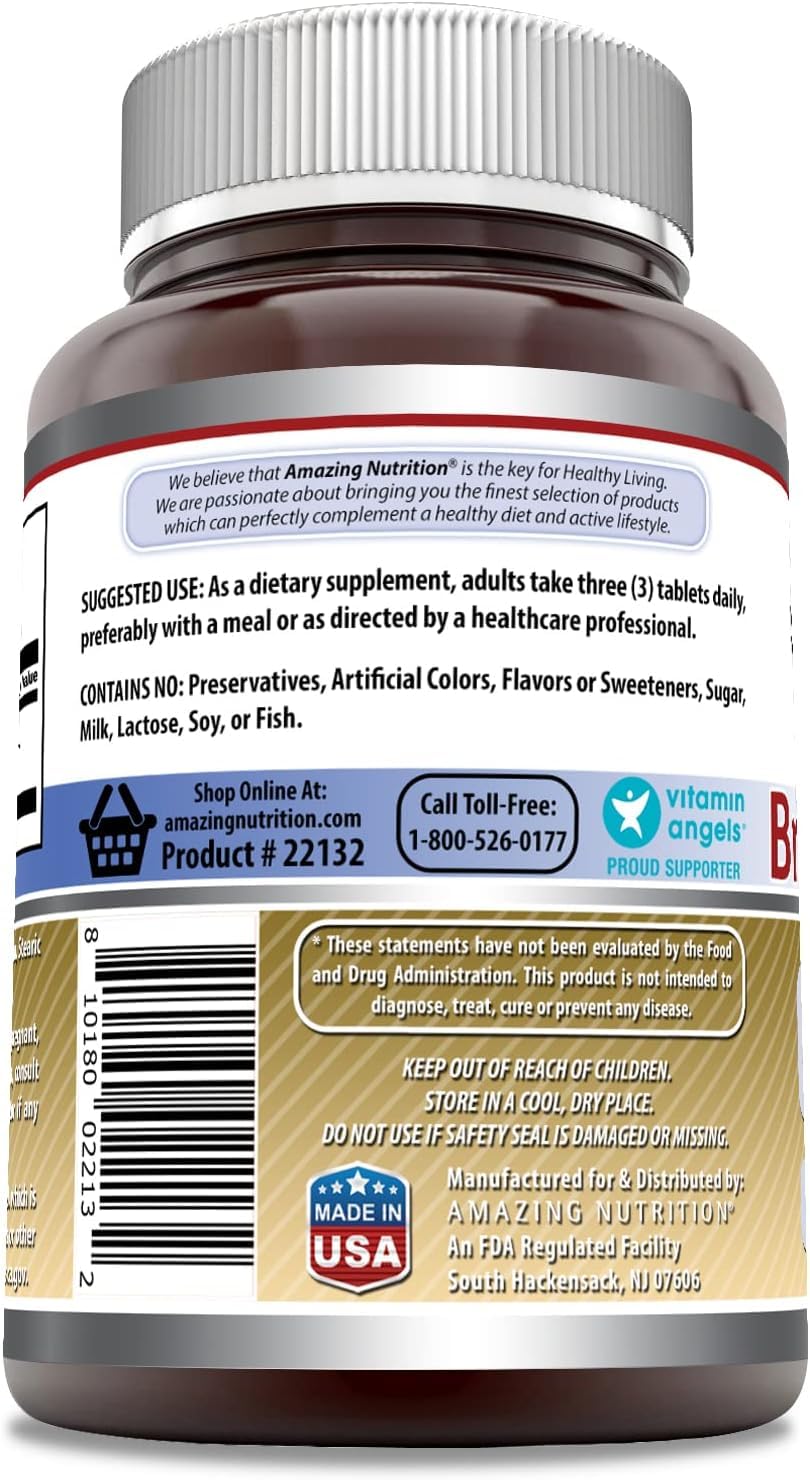 Amazing Nutrition Brewers Yeast 1500mg tablets serving panel shows three tablets per serving