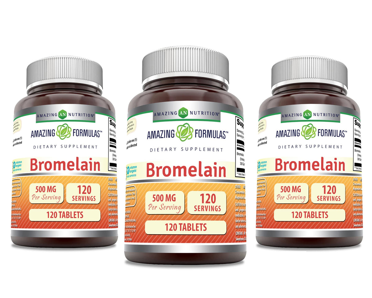 Amazing Nutrition Bromelain 500mg bottle with easy-to-swallow tablets for daily use.