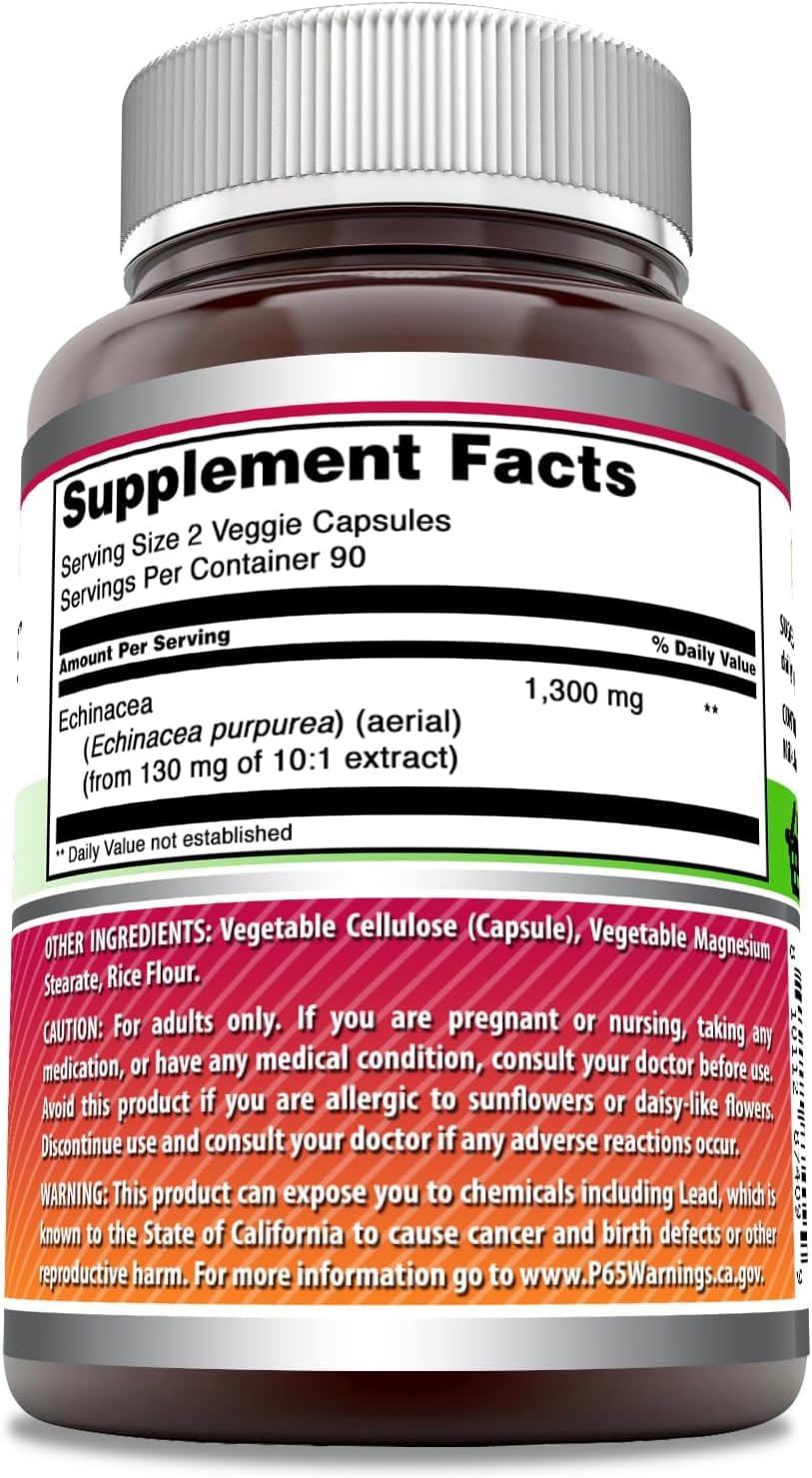 Amazing Nutrition Echinacea 1300 mg bottle back with Supplement Facts panel.