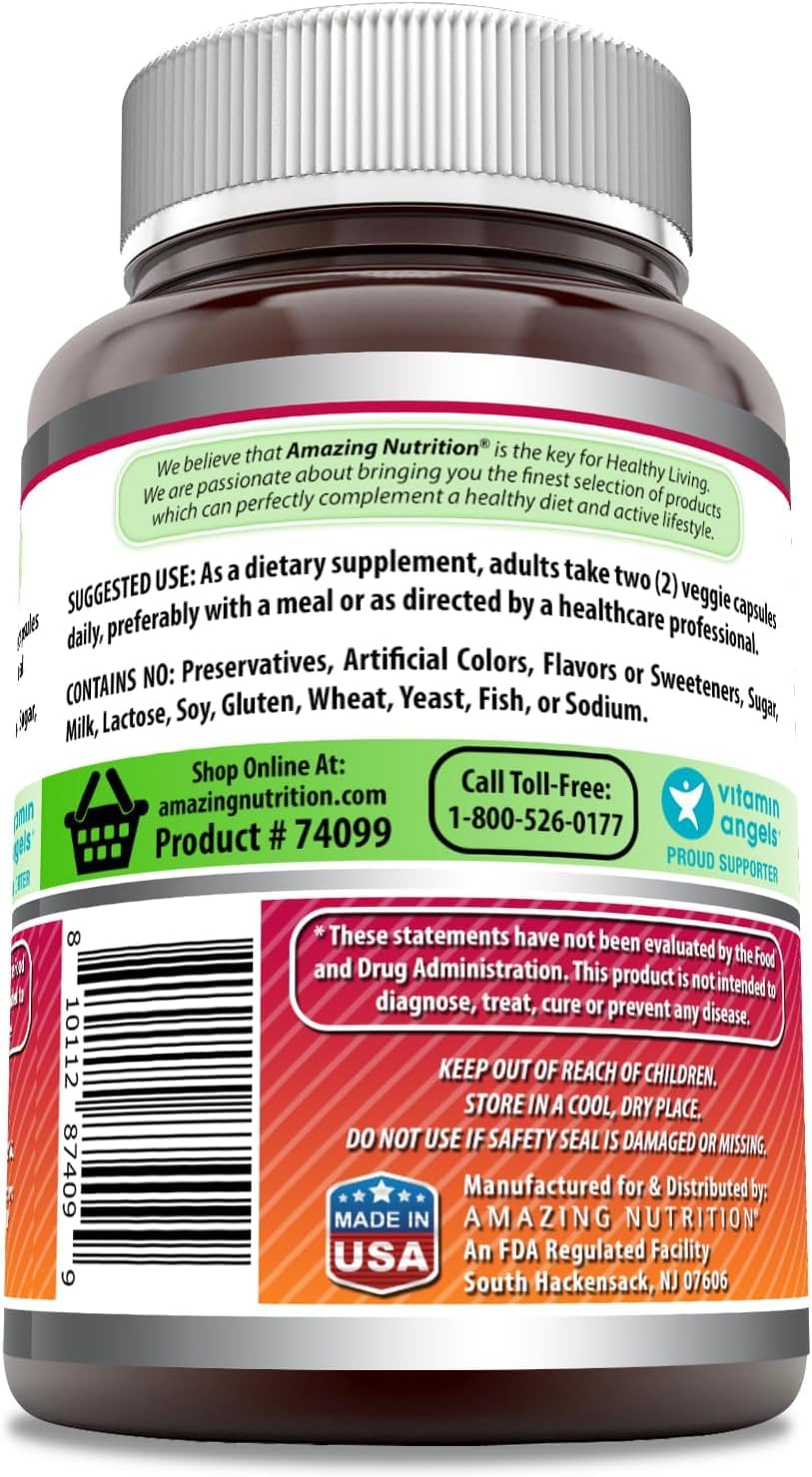 Amazing Nutrition Echinacea ingredients label showing Non-GMO and gluten-free ingredients.