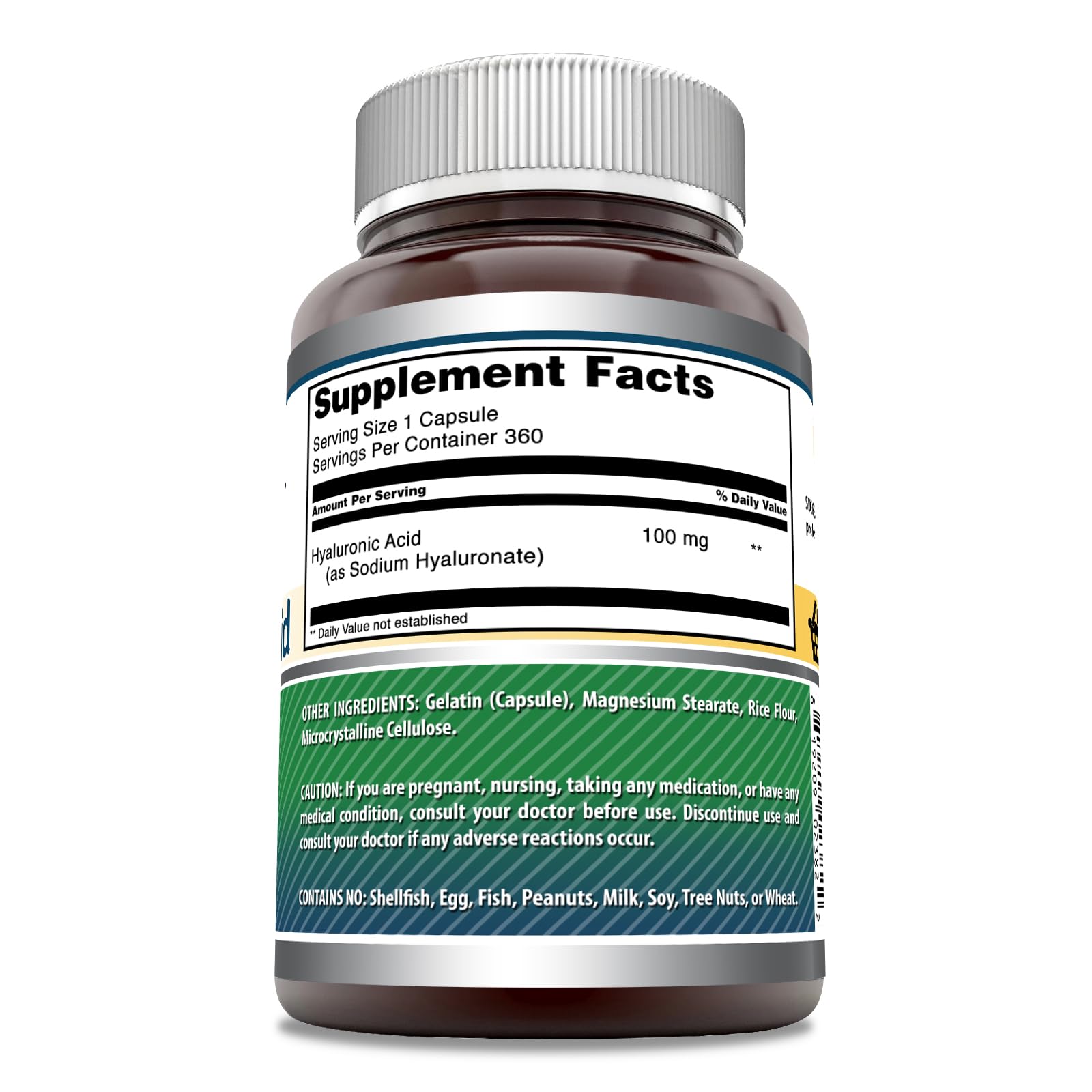 Amazing Nutrition Hyaluronic Acid 100 mg capsules close-up showing convenient one-capsule serving