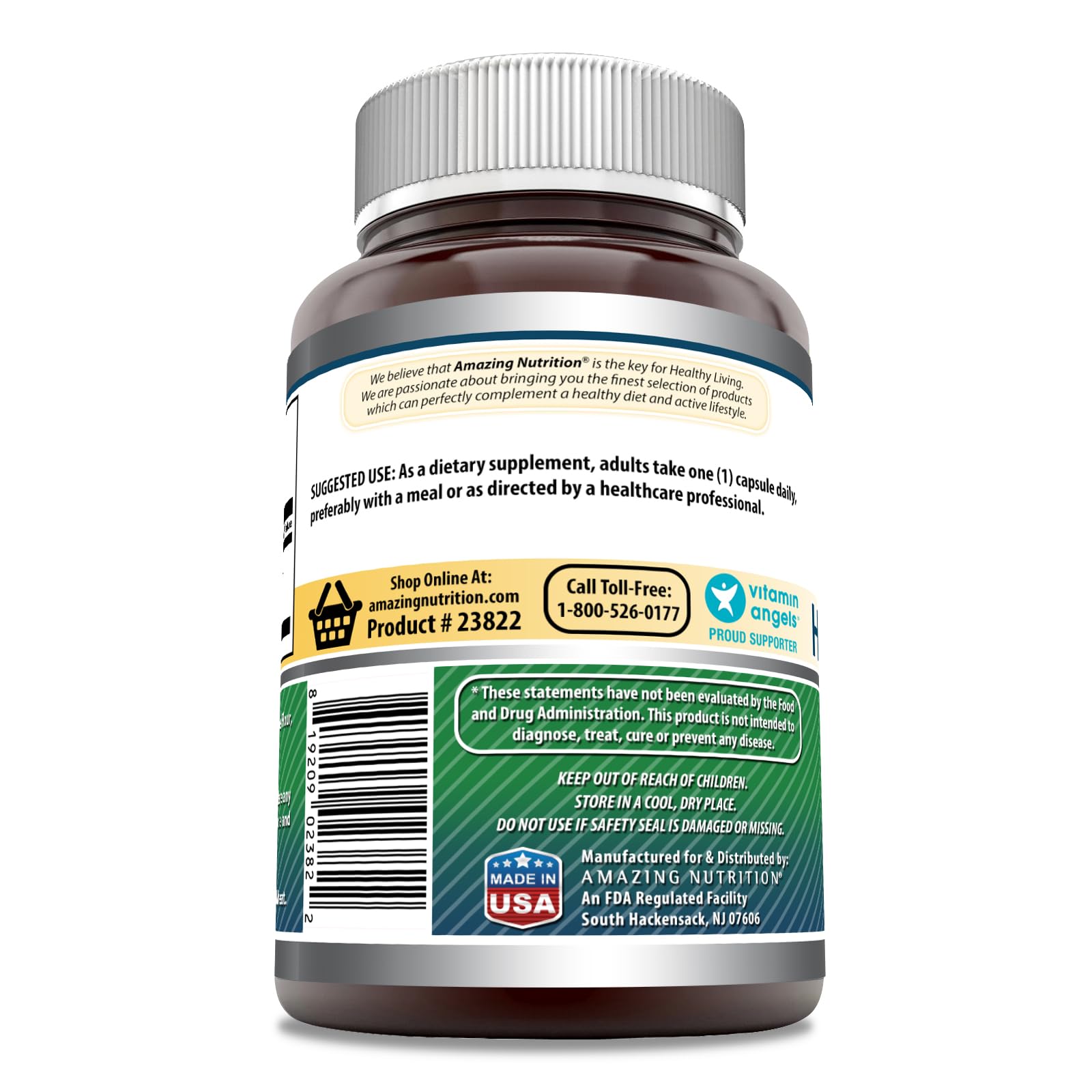 Amazing Nutrition Hyaluronic Acid 100 mg bottle label view highlighting non-GMO and gluten-free quality