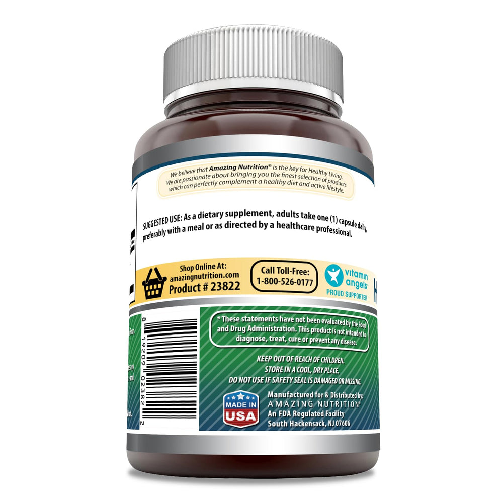 Amazing Nutrition Hyaluronic Acid 100 mg bottle label view highlighting non-GMO and gluten-free quality