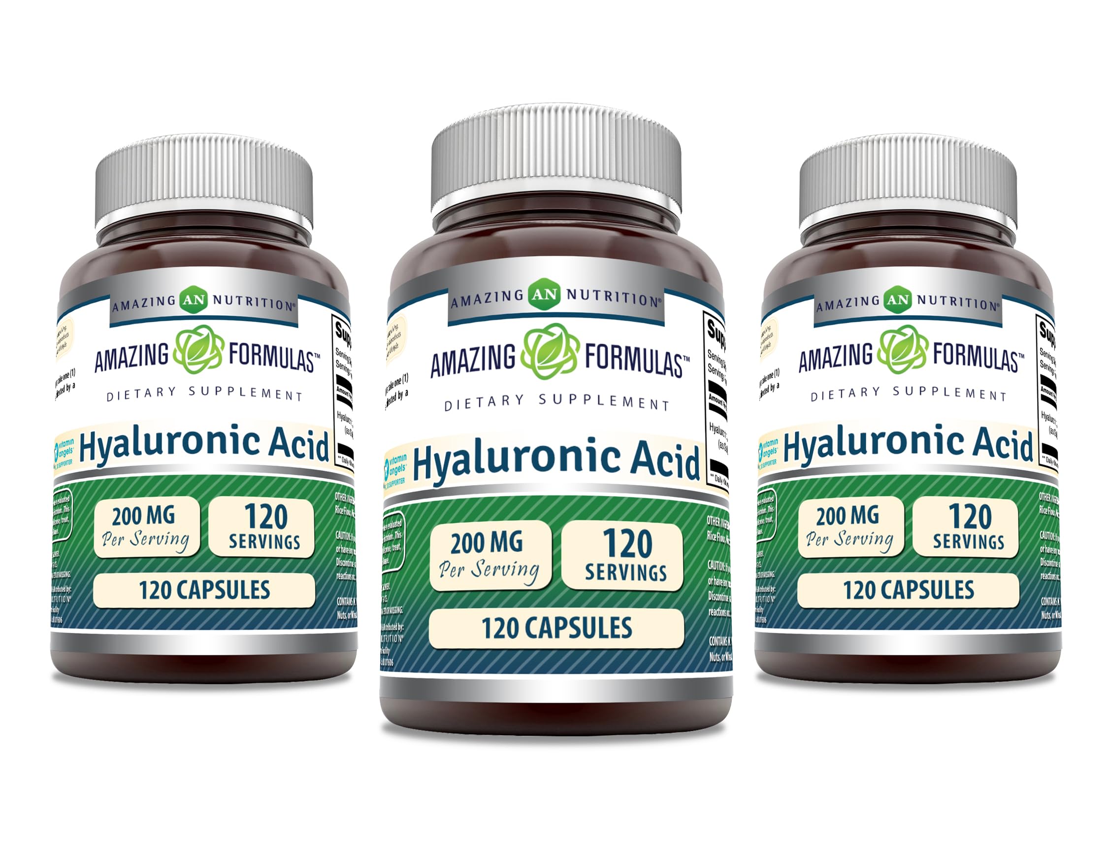 Amazing Nutrition Hyaluronic Acid capsules bottle front for daily hydration potential.