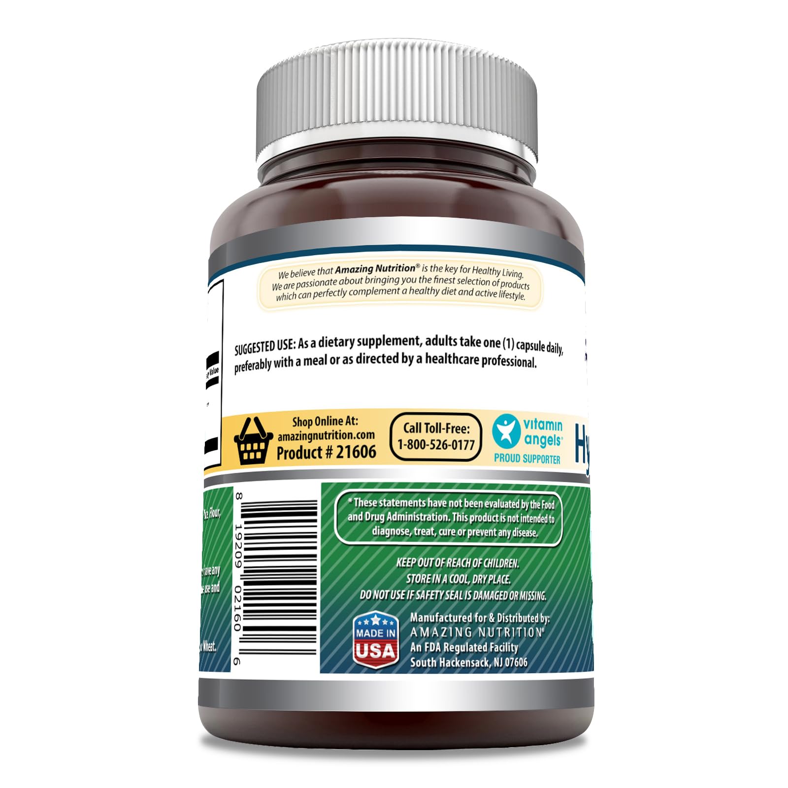 Amazing Nutrition Hyaluronic Acid Made in USA label communicates quality and testing