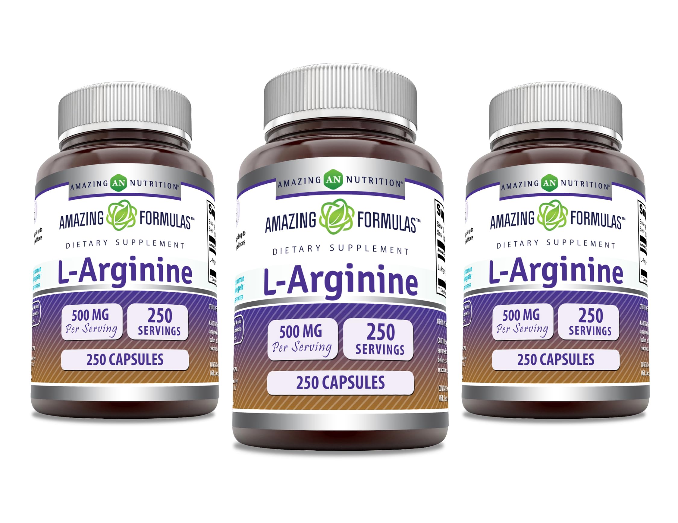 Amazing Nutrition L-Arginine bottle shows 500 mg per serving for daily support