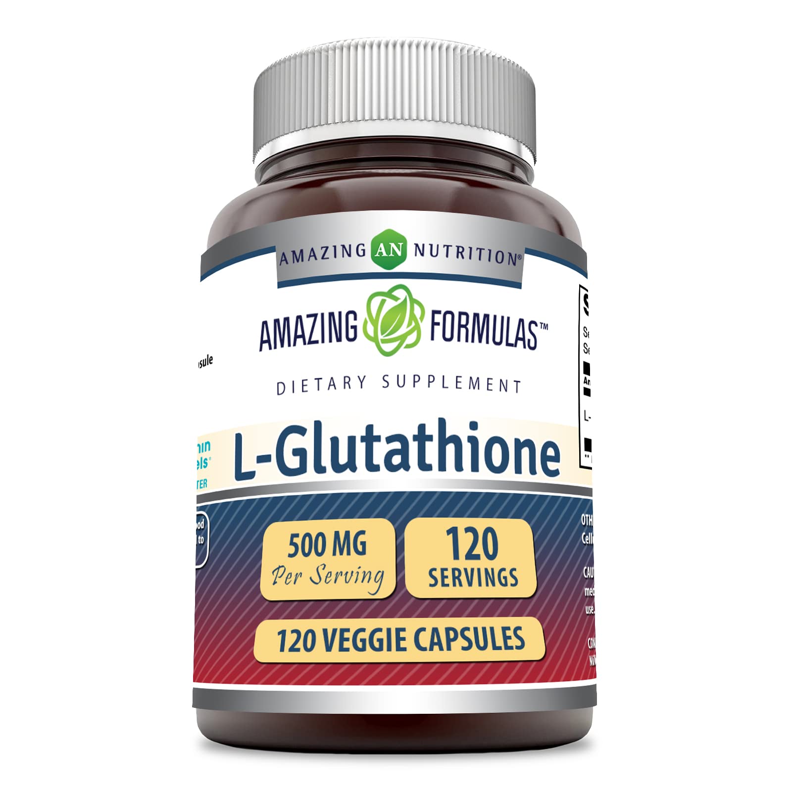 Amazing Nutrition L-Glutathione bottle front view for daily antioxidant support.