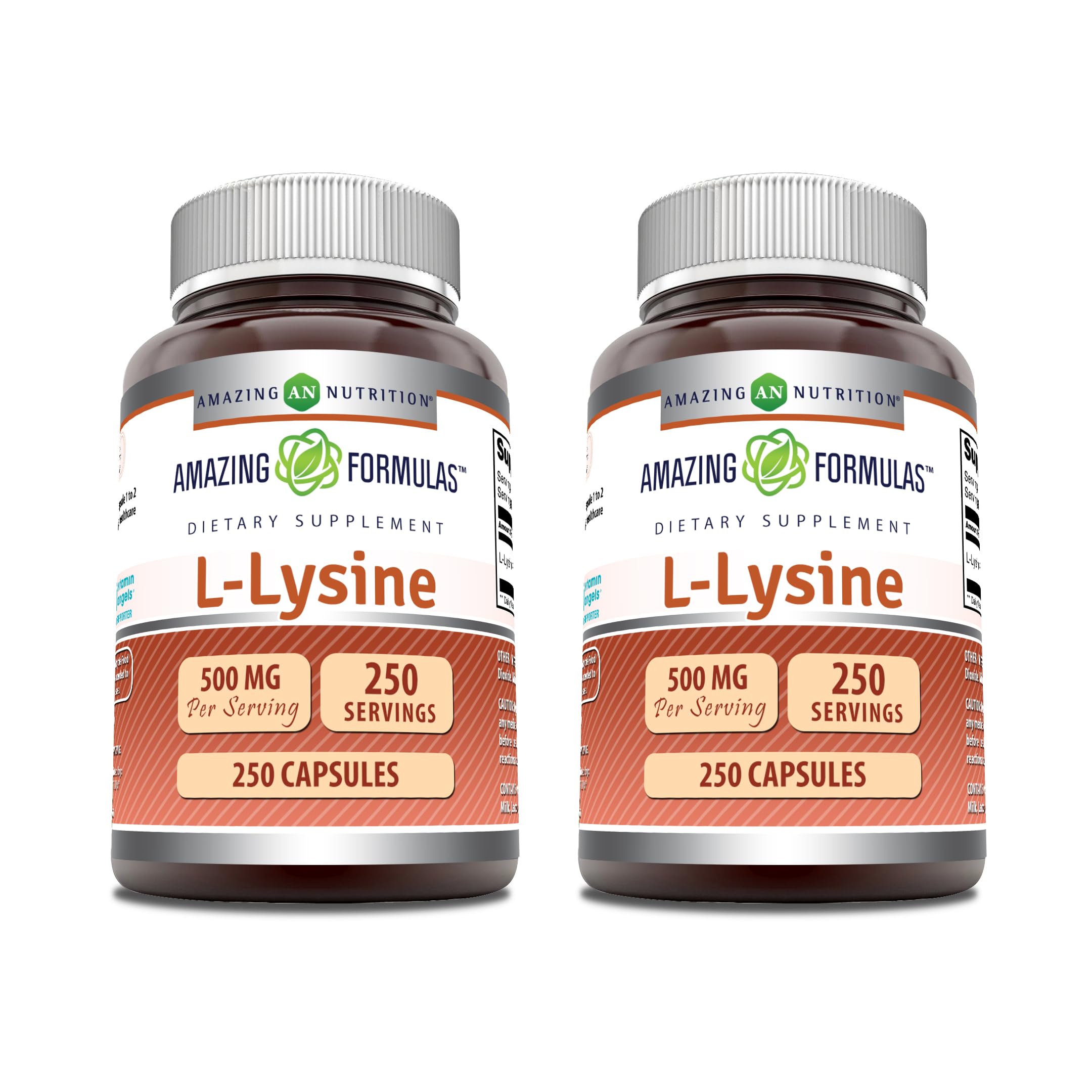 Amazing Nutrition L-Lysine 500 mg capsules bottle front for easy daily use.