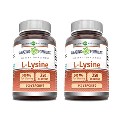 Amazing Nutrition L-Lysine 500 mg capsules bottle front for easy daily use.
