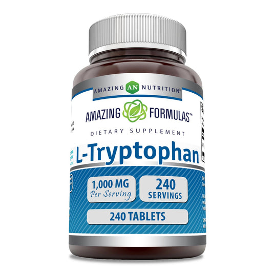 Amazing Nutrition L-Tryptophan 1000mg tablets bottle for daily wellness.