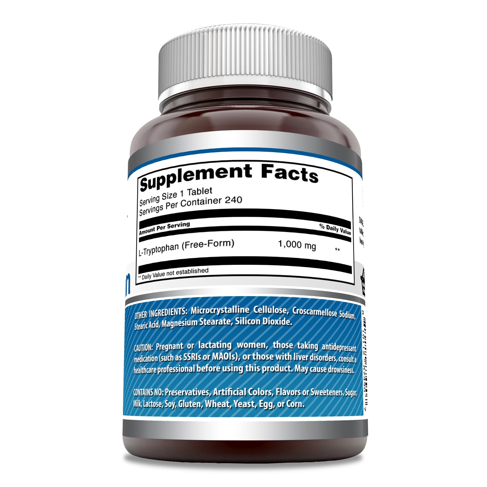 Amazing Nutrition L-Tryptophan 1000mg tablets being poured for easy daily serving.