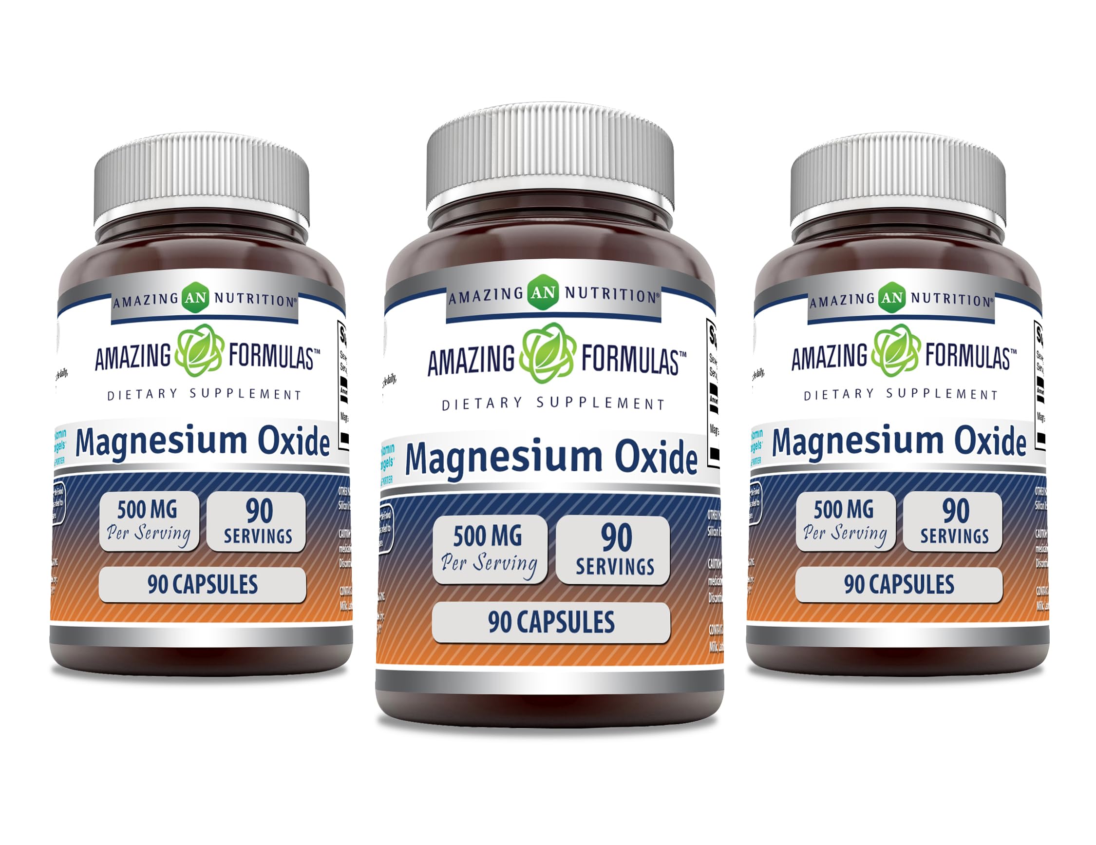 Amazing Nutrition magnesium oxide 500mg bottle, easy-to-take capsules for daily wellness.