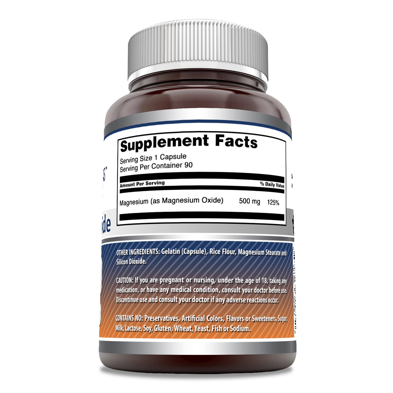 Close-up of Amazing Formulas magnesium oxide capsules, gluten-free daily wellness option.