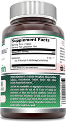 Amazing Nutrition Melatonin 5 mg tablets label highlights Non-GMO and gluten-free formula.