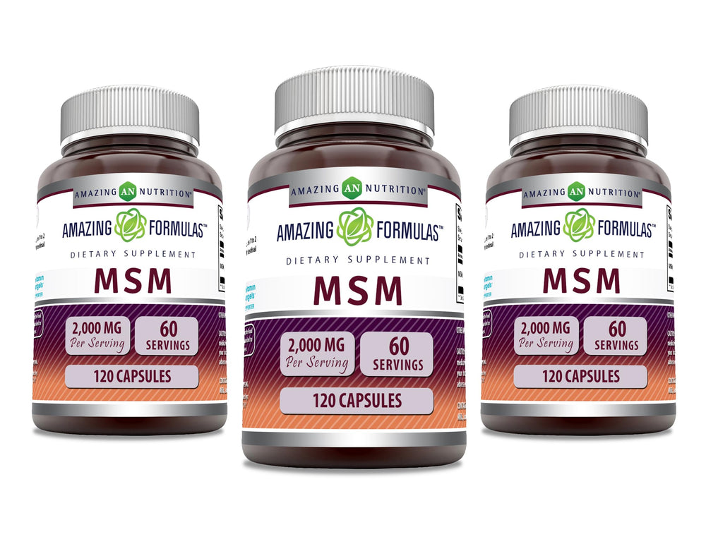 Amazing Nutrition MSM bottle label showing 2000 mg per serving