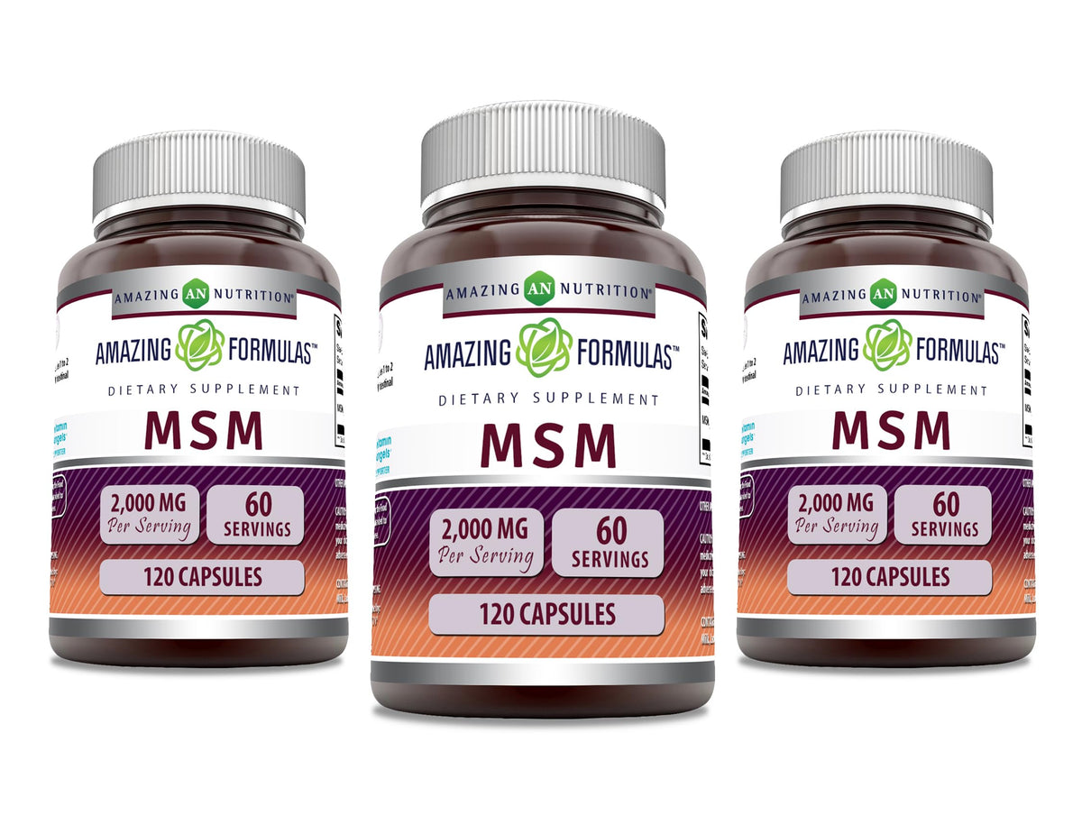 Amazing Nutrition MSM bottle label showing 2000 mg per serving