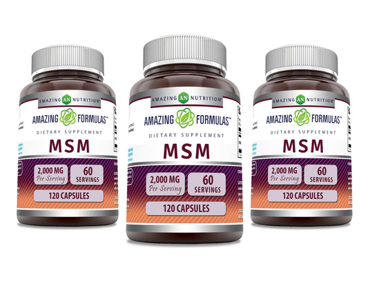 Amazing Nutrition MSM bottle label showing 2000 mg per serving