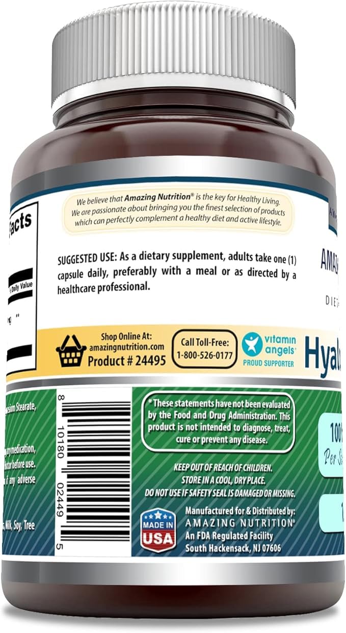 Amazing Nutrition Hyaluronic Acid bottle with Non-GMO label.