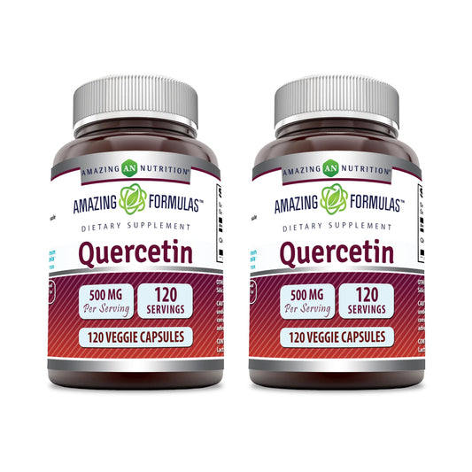 Amazing Nutrition Quercetin 500mg veggie capsules bottle for daily wellness.