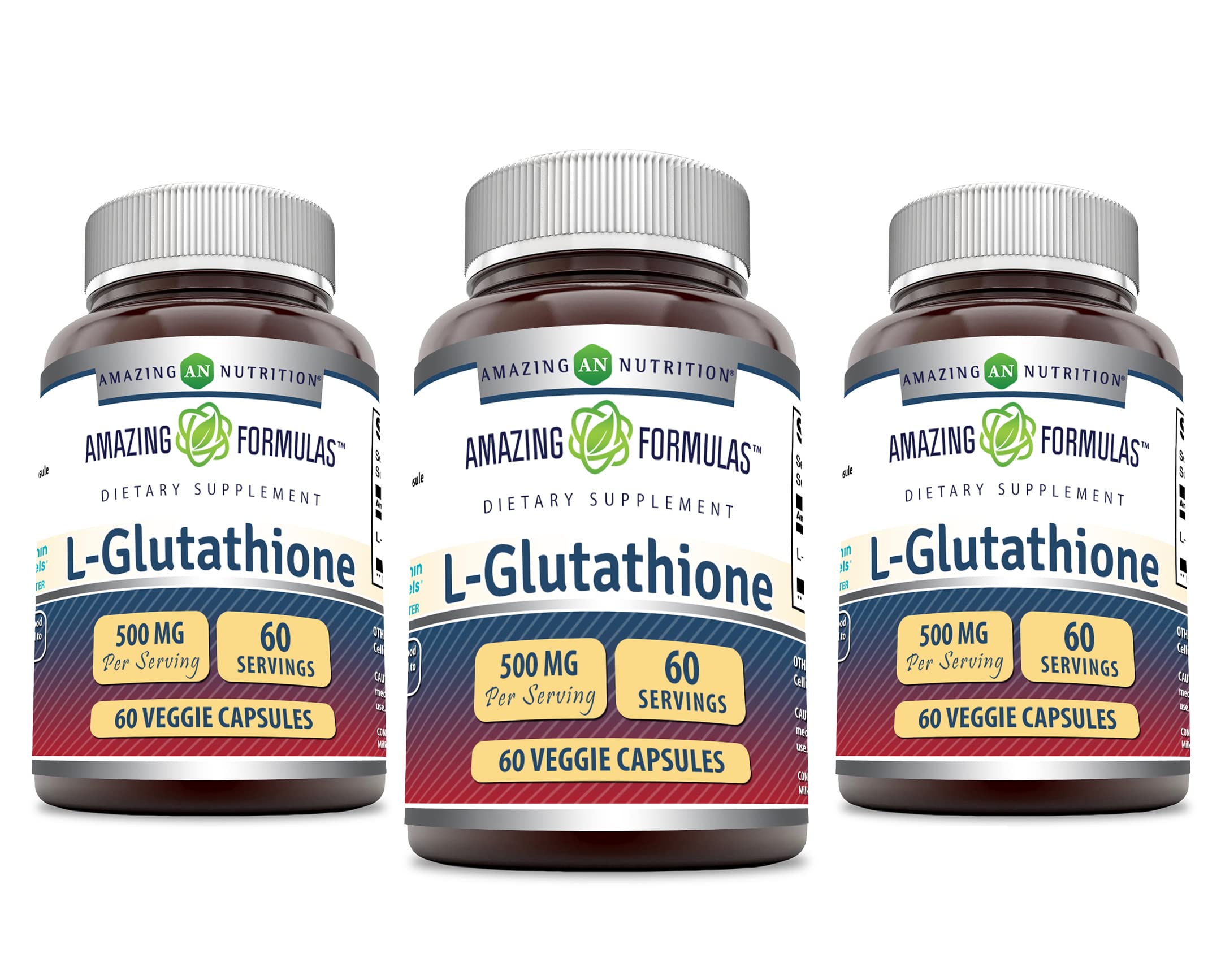 Amazing Nutrition reduced L-Glutathione 500 mg bottle for daily wellness routine.
