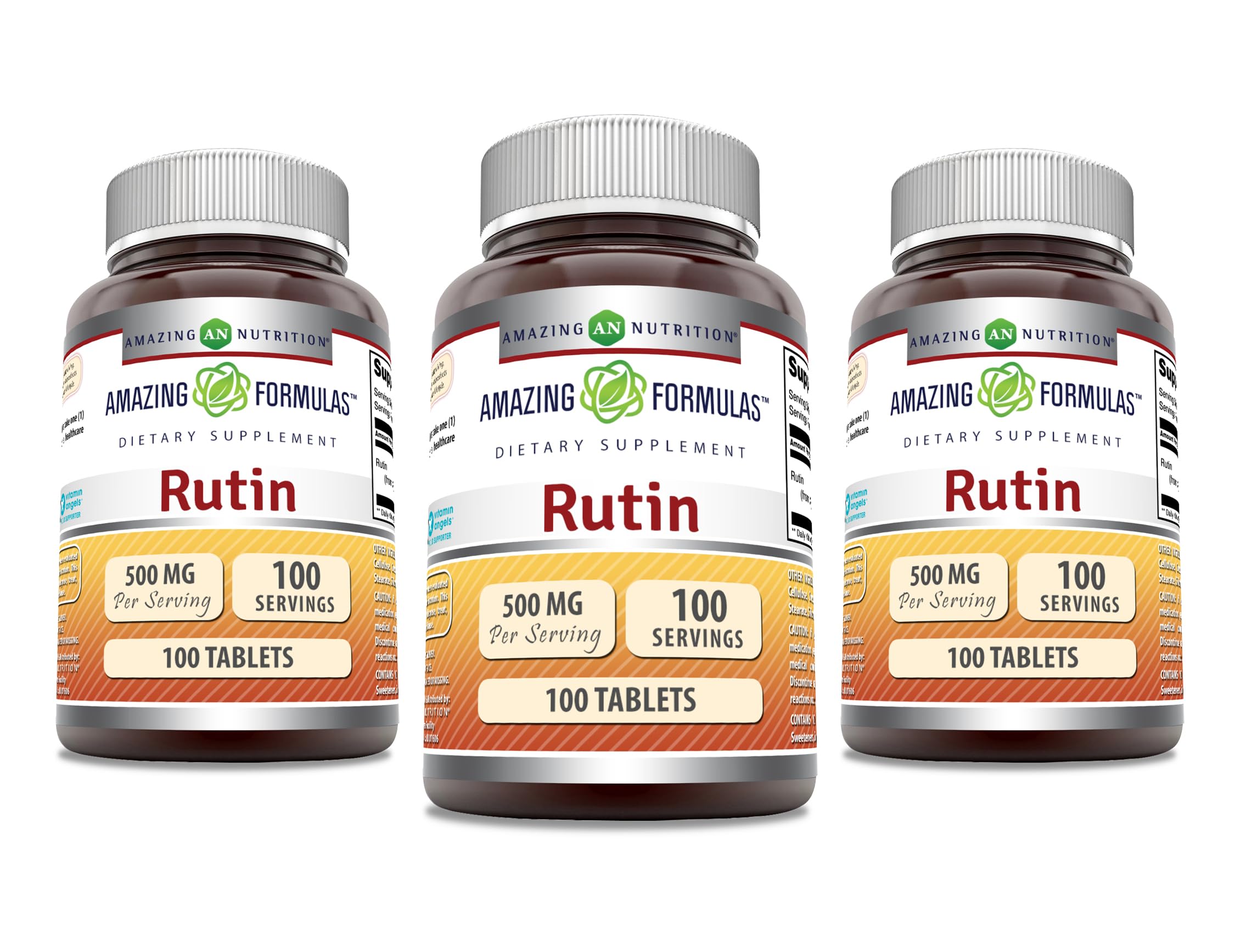 Amazing Nutrition Rutin 500mg tablets bottle front view, easy daily supplement.