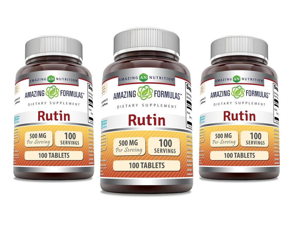 Amazing Nutrition Rutin 500mg tablets bottle front view, easy daily supplement.